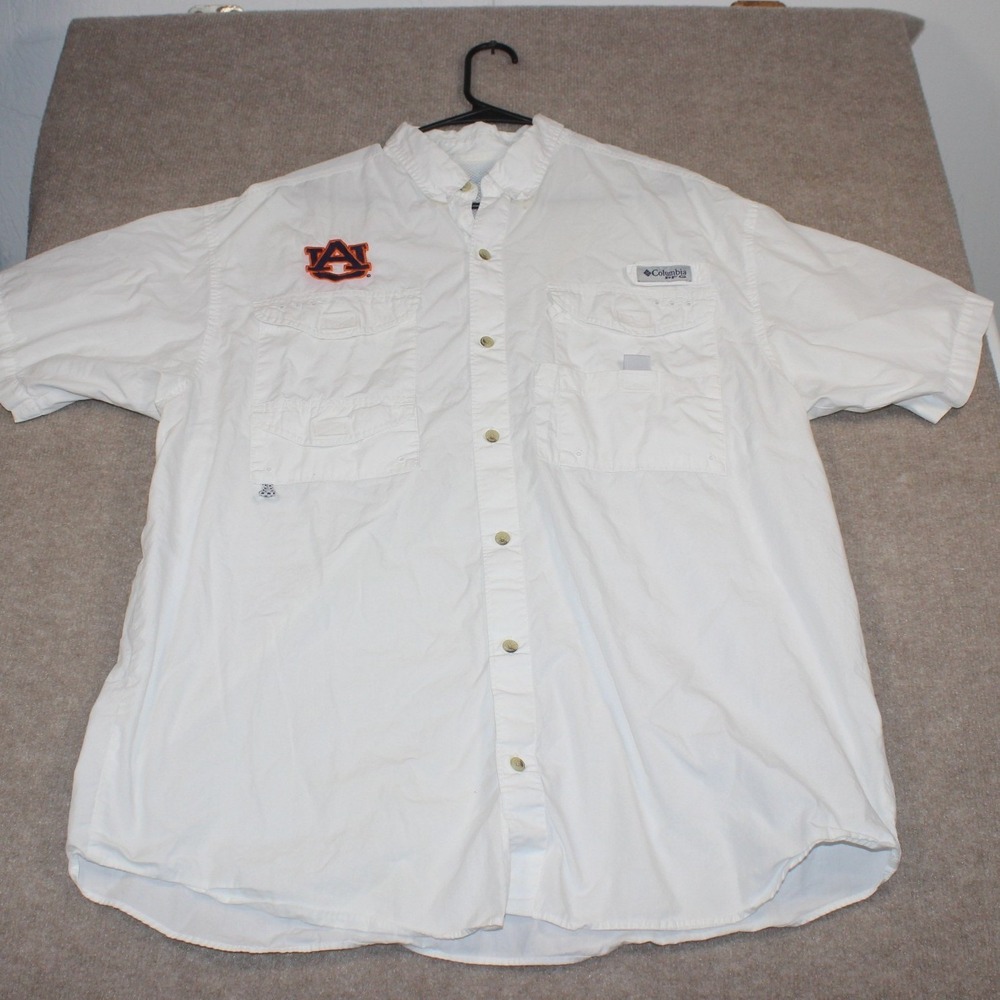 Columbia PFG Auburn Tigers White Short Sleeve Fishing Shirt Mens XL